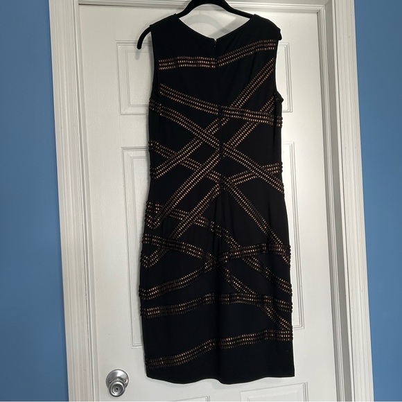 Tadashi Shoji women’s large black metallic foil stripe textured dress career - Picture 8 of 12